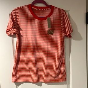 Red and White striped crab embellished t shirt. J crew.